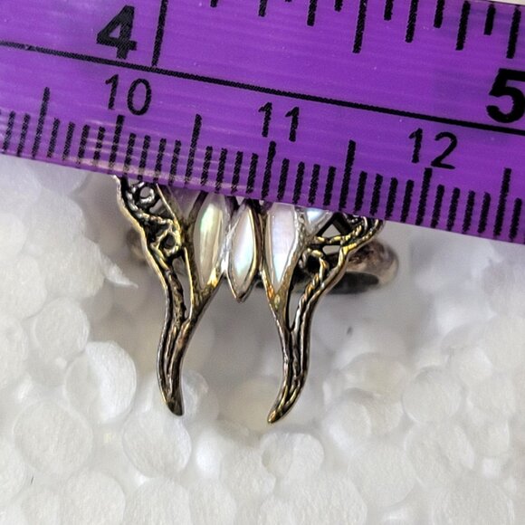 Silver and MOP Butterfly Ring 925 Sterling Silver, Butterfly Filigree Size 5.25 - Picture 11 of 15